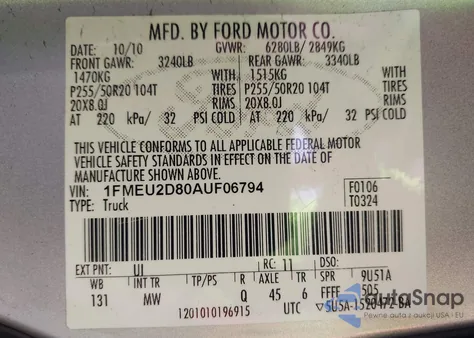 2010 Ford Explorer Sport Trac Limited z USA, uszkodzony, nr VIN 1FMEU2D80AUF06794